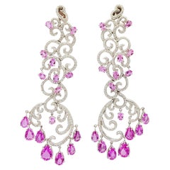Pink Sapphire with Diamond Earrings Set in 18 Karat White Gold Settings