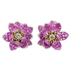 Pink Sapphire  with Diamond Earrings set in 18 Karat White Gold Settings