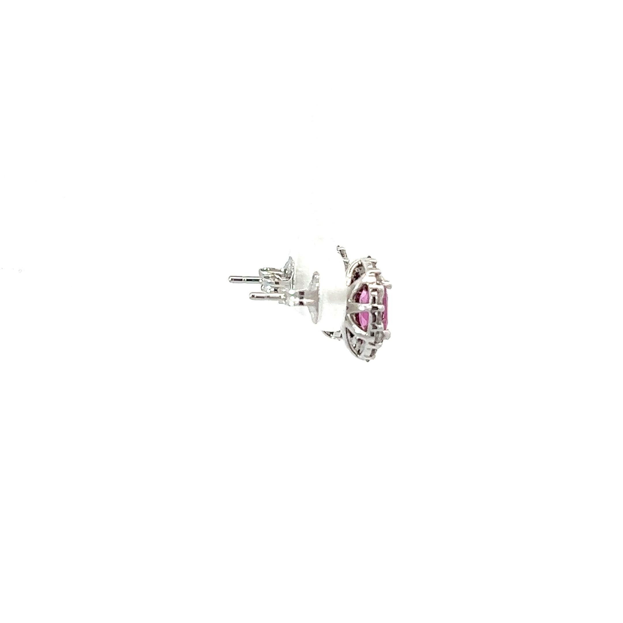 Oval Cut Pink Sapphire with Diamond Earrings Set in 18 KW Gold Settings For Sale
