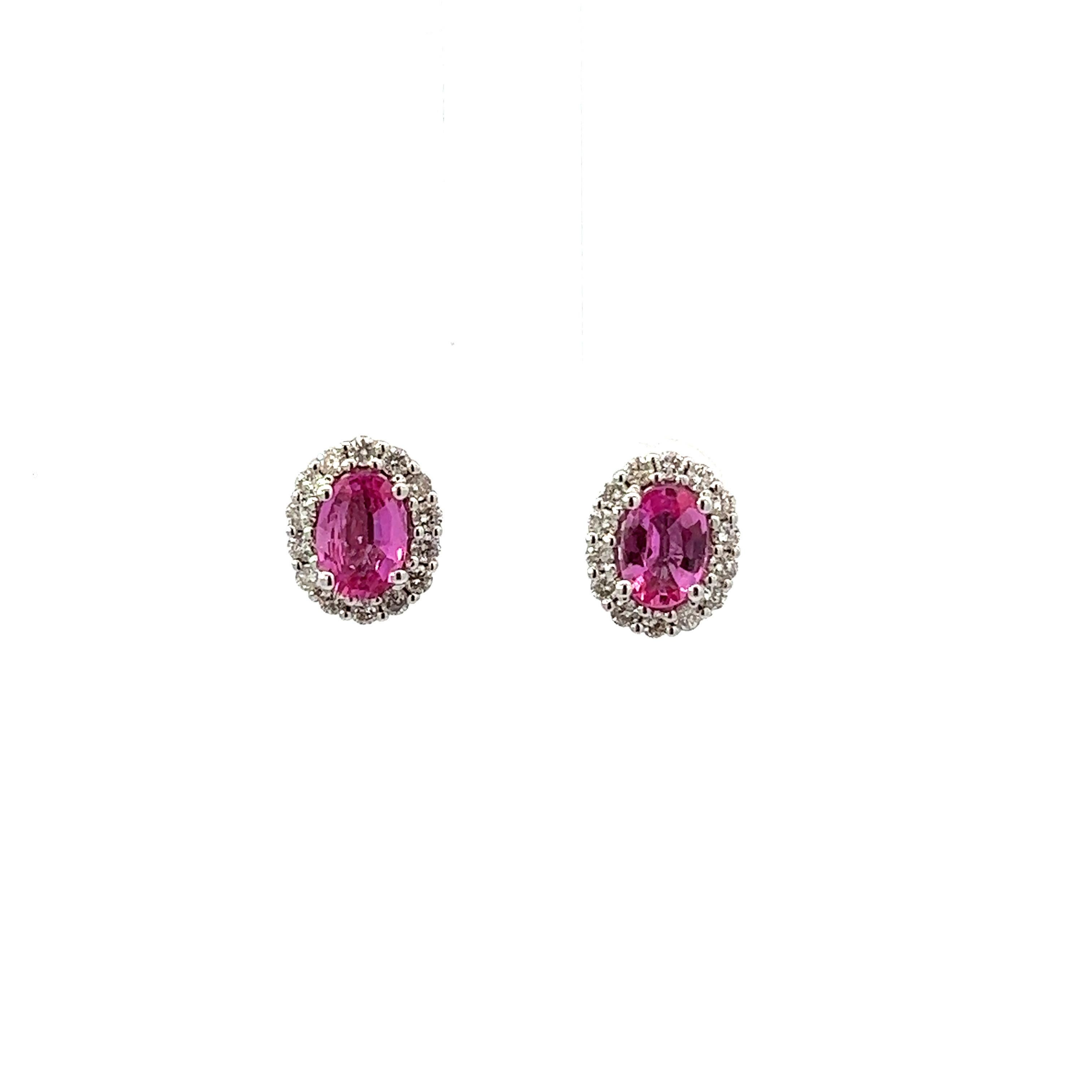 Pink Sapphire with Diamond Earrings Set in 18 KW Gold Settings In New Condition For Sale In New York, NY