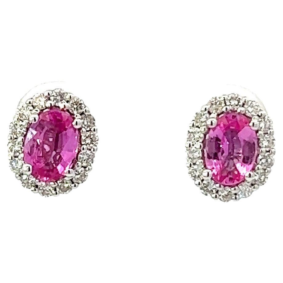 Pink Sapphire with Diamond Earrings Set in 18 KW Gold Settings For Sale