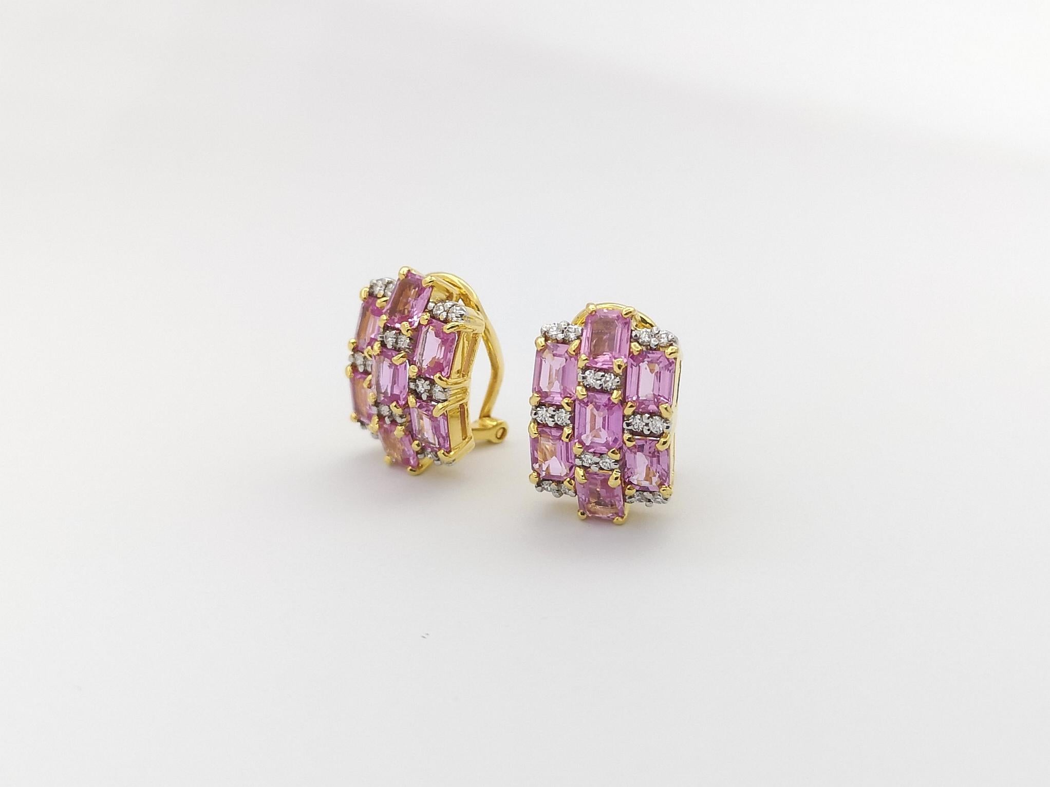 Women's Pink Sapphire with Diamond Earrings set in 18K Gold Settings For Sale