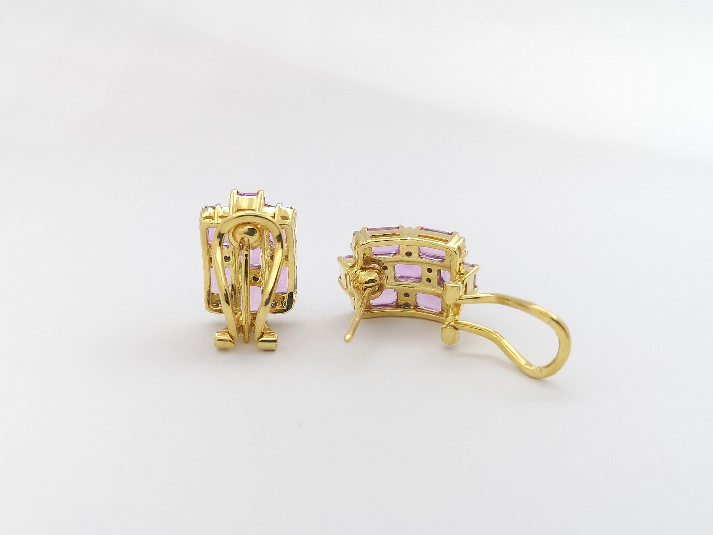 Pink Sapphire with Diamond Earrings set in 18K Gold Settings For Sale 1