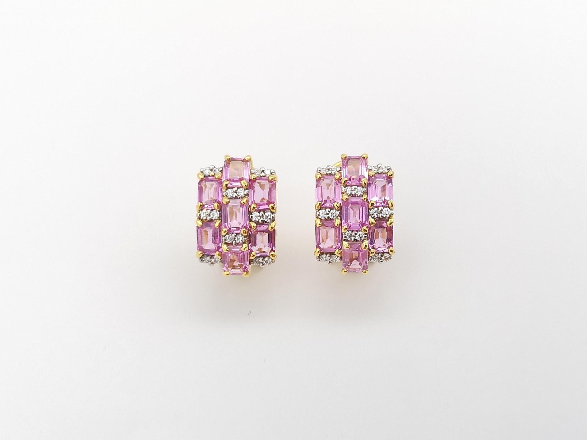 Pink Sapphire with Diamond Earrings set in 18K Gold Settings For Sale 2
