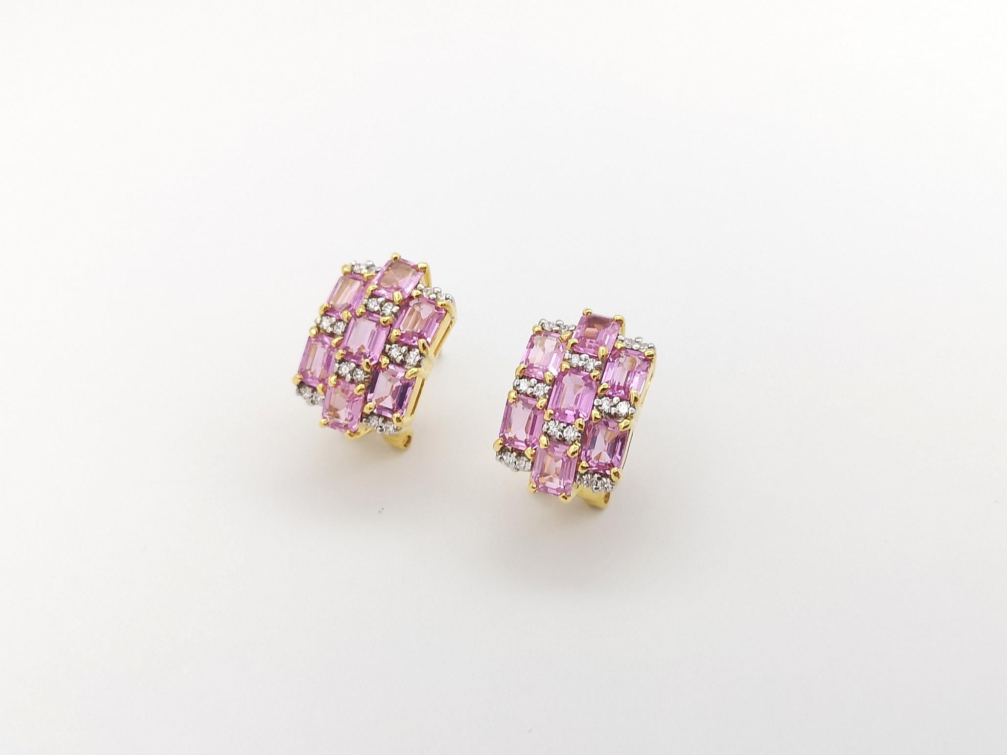 Pink Sapphire with Diamond Earrings set in 18K Gold Settings For Sale 3