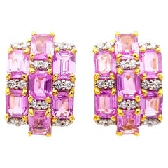 Pink Sapphire with Diamond Earrings set in 18K Gold Settings