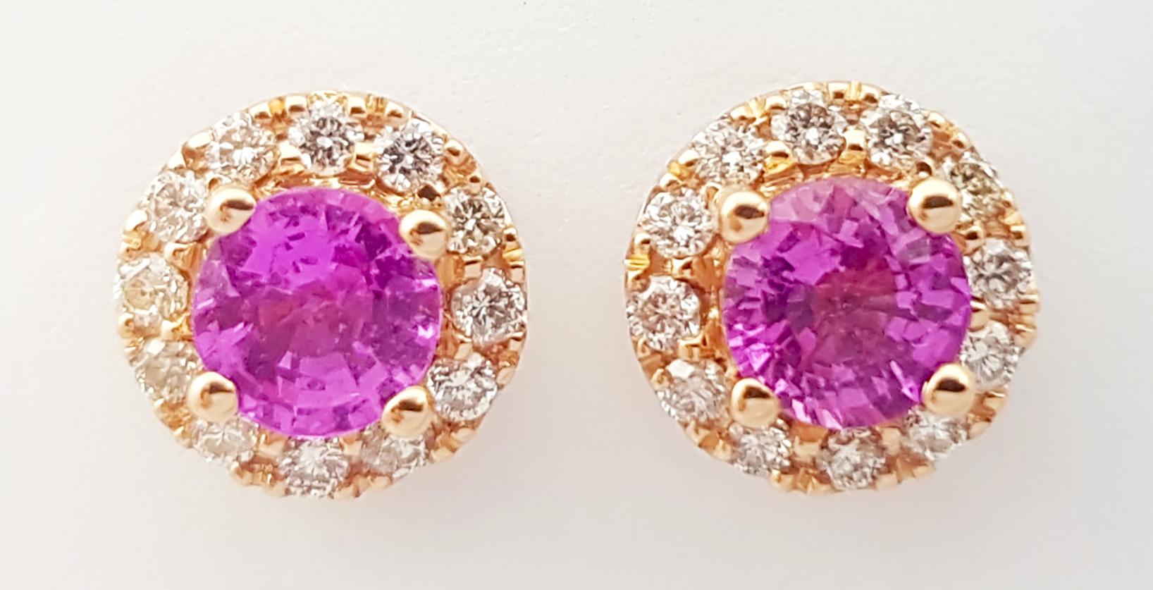 Contemporary Pink Sapphire with Diamond Earrings set in 18K Rose Gold Settings For Sale