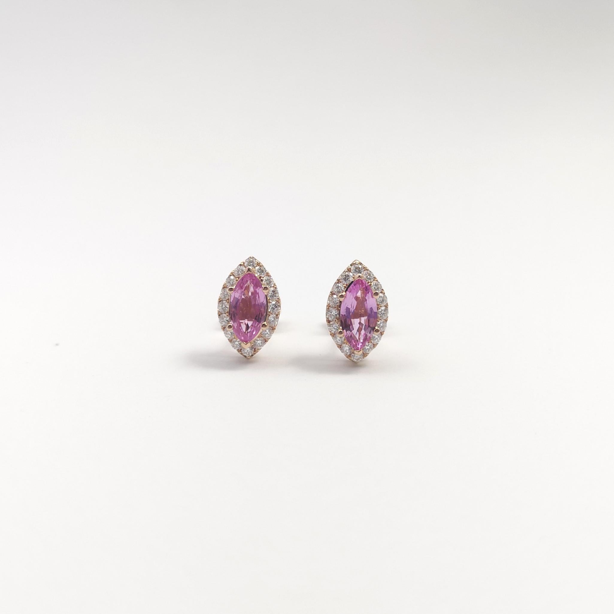 Taglio marquise Orecchini con zaffiro rosa e diamanti con montatura in oro rosa 18K in vendita