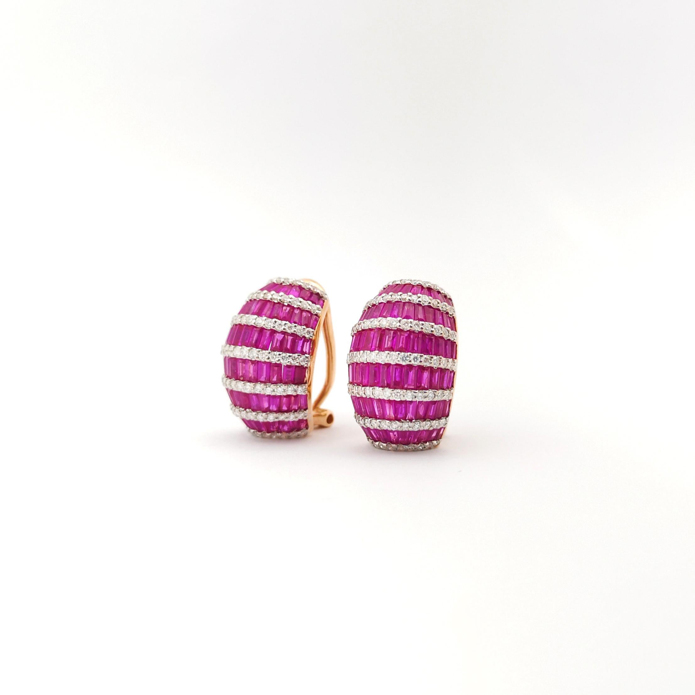 Pink Sapphire with Diamond Earrings set in 18K Rose Gold Settings In New Condition For Sale In Bangkok, TH