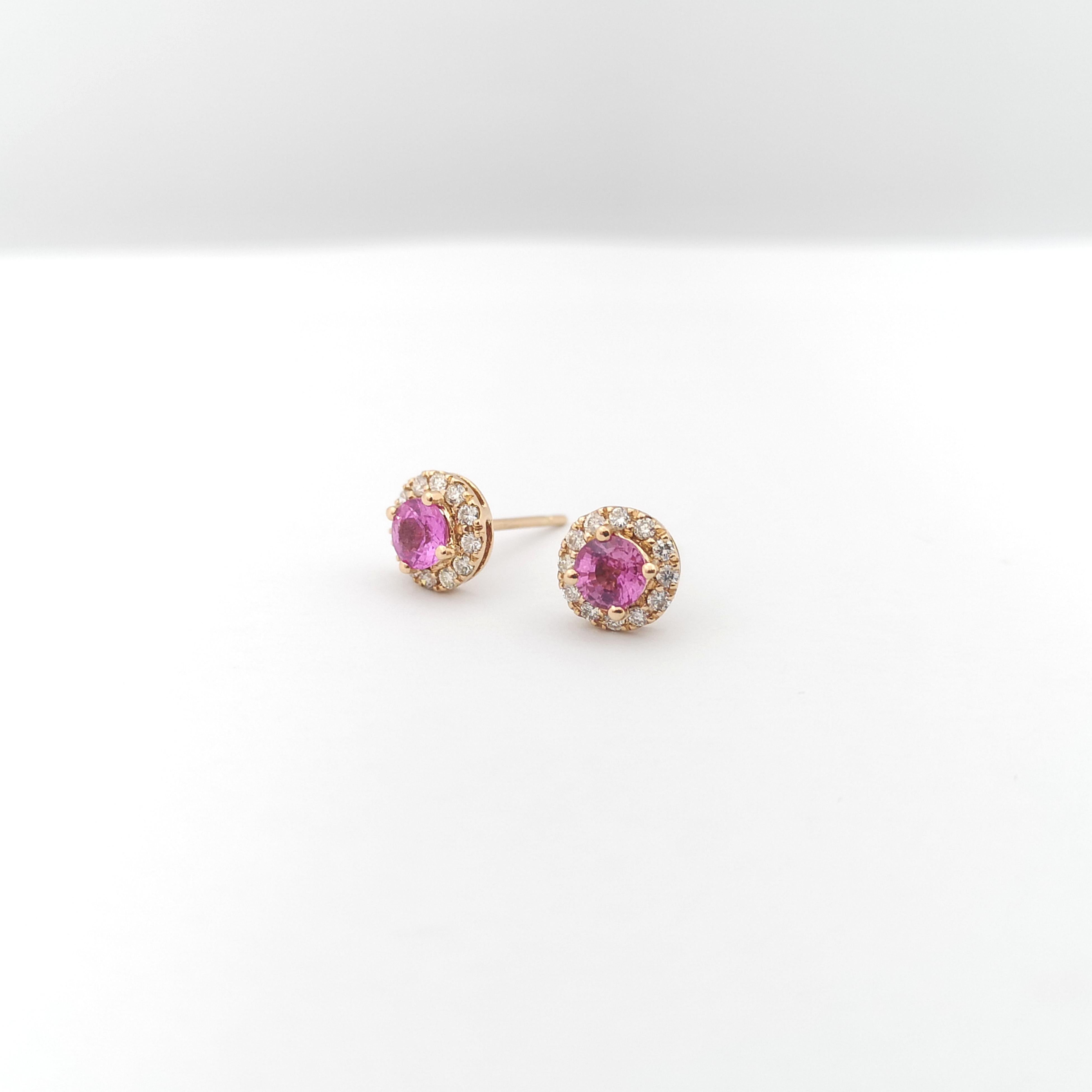 Women's Pink Sapphire with Diamond Earrings set in 18K Rose Gold Settings For Sale