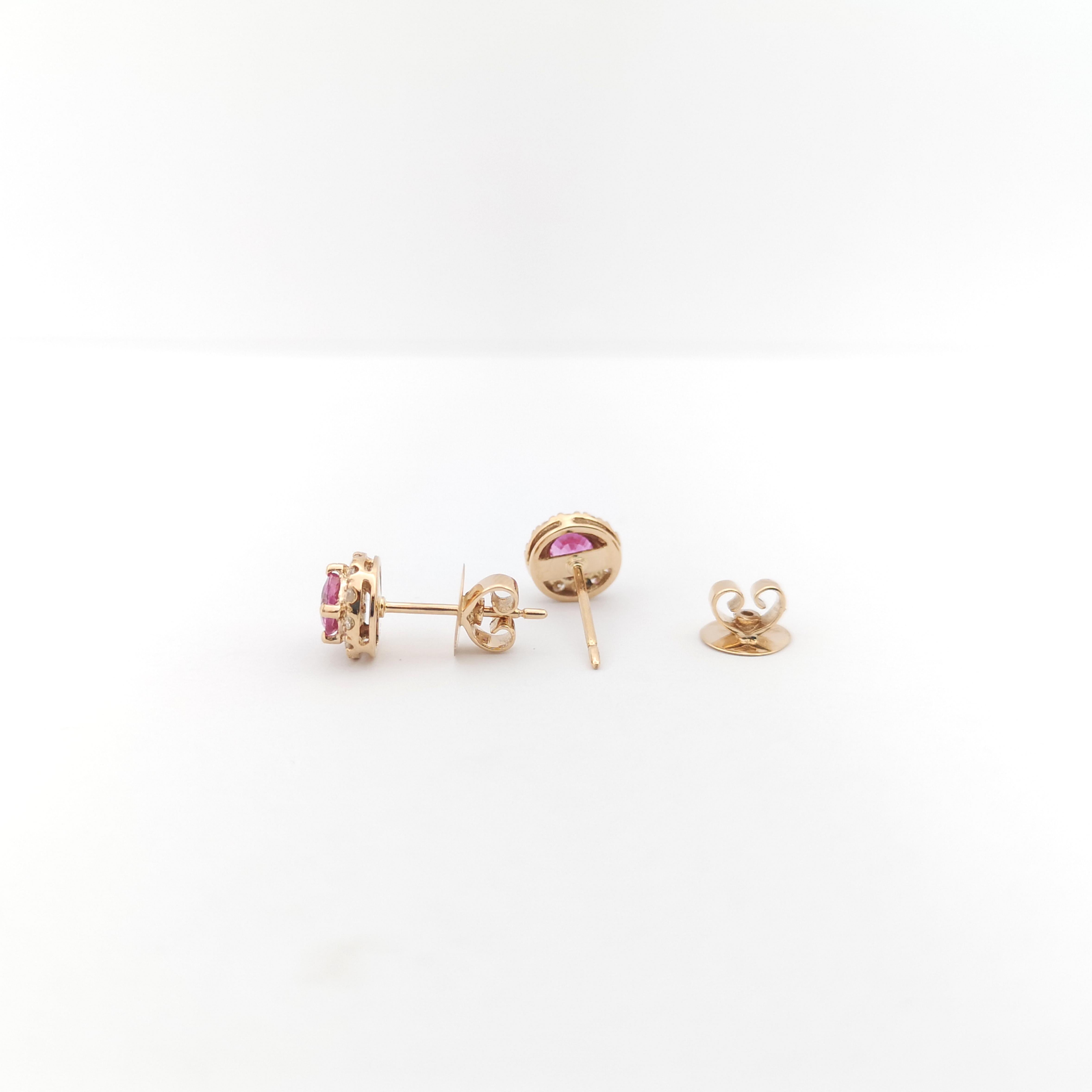 Pink Sapphire with Diamond Earrings set in 18K Rose Gold Settings For Sale 1