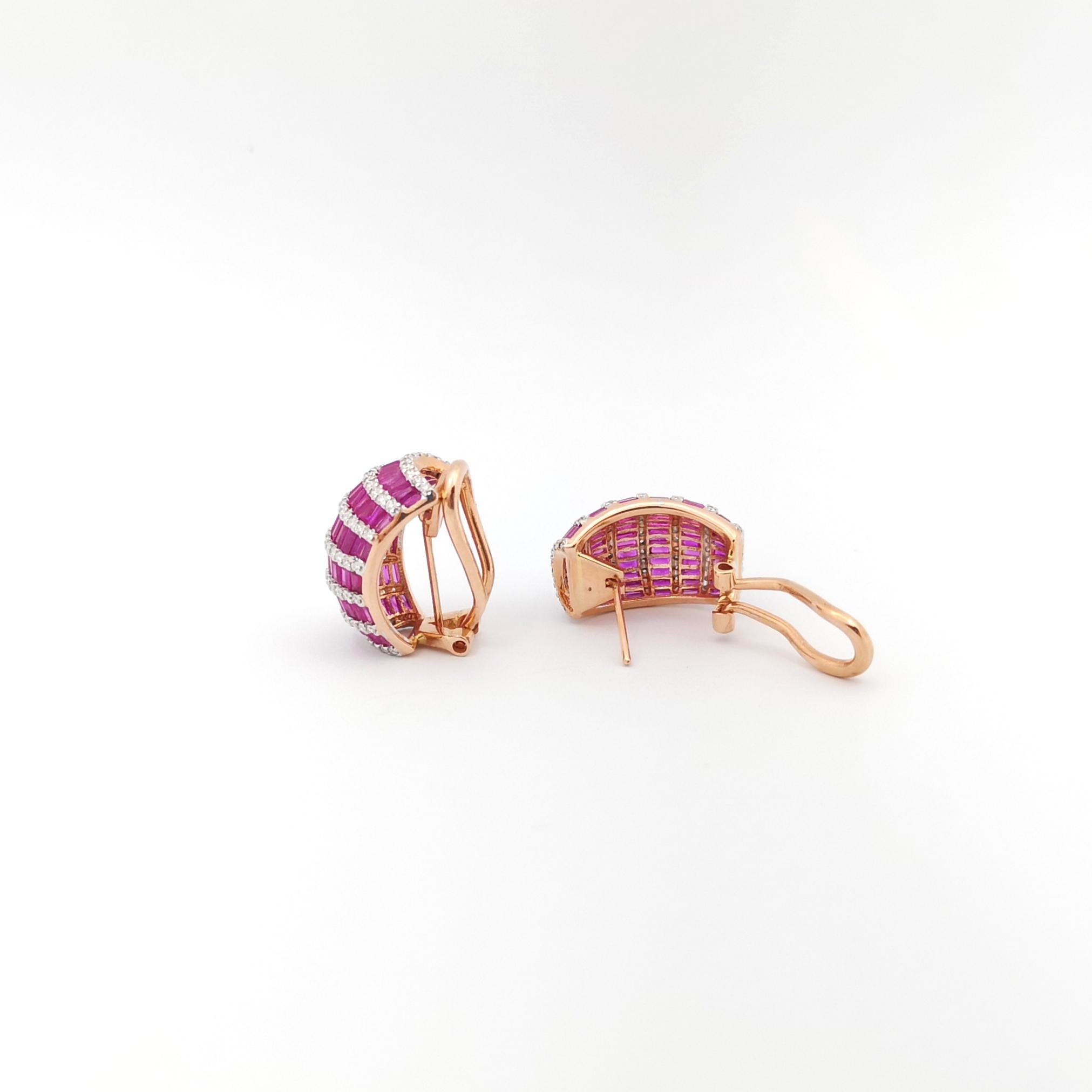Pink Sapphire with Diamond Earrings set in 18K Rose Gold Settings For Sale 1