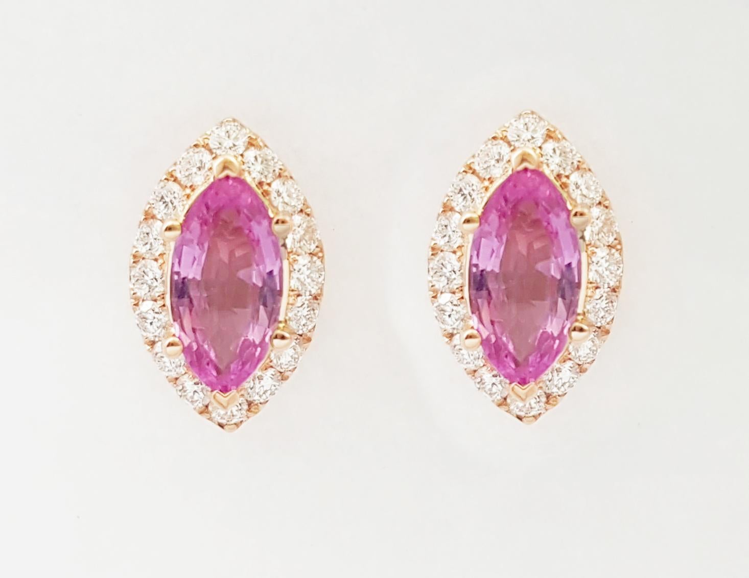 Orecchini con zaffiro rosa e diamanti con montatura in oro rosa 18K in vendita 1