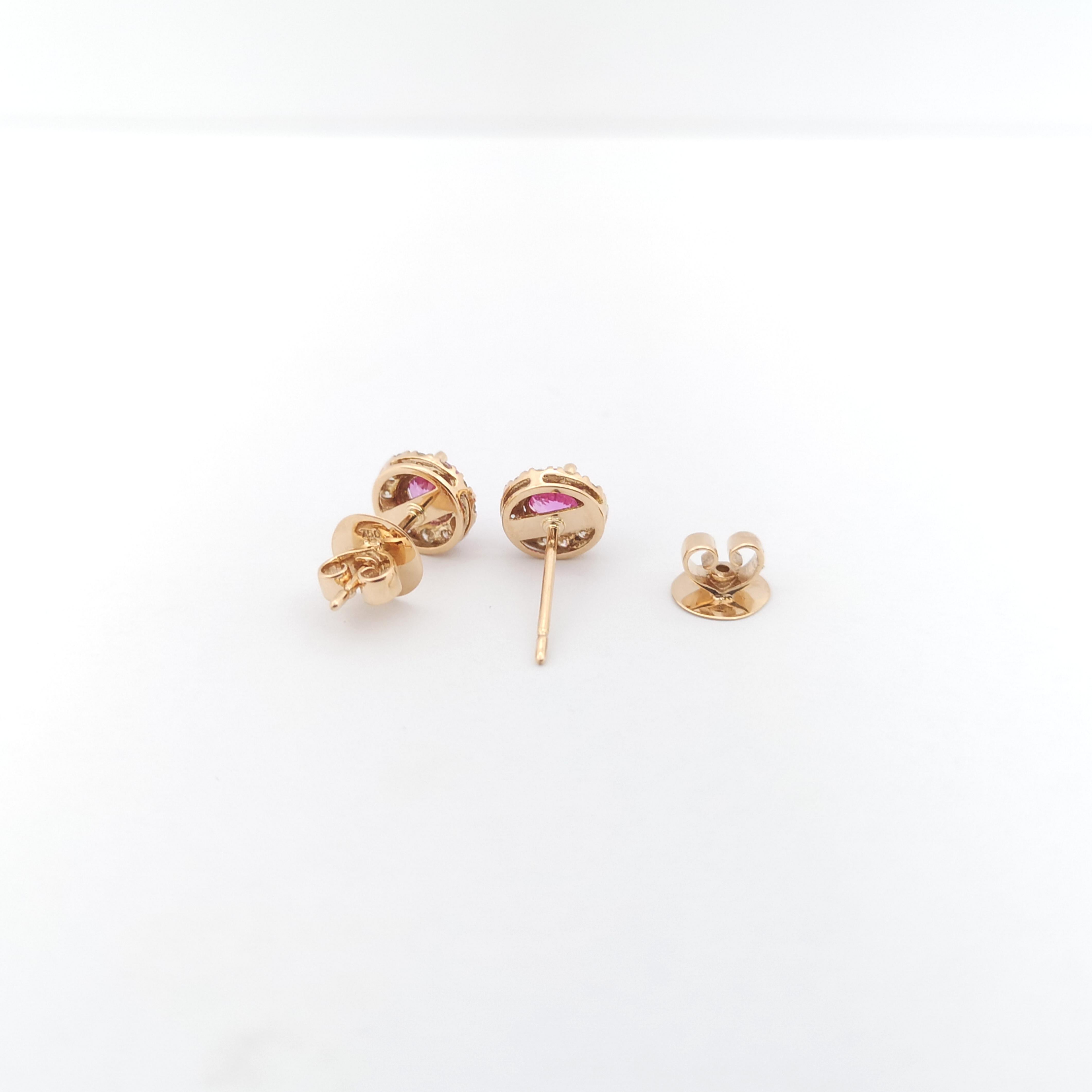 Pink Sapphire with Diamond Earrings set in 18K Rose Gold Settings For Sale 2