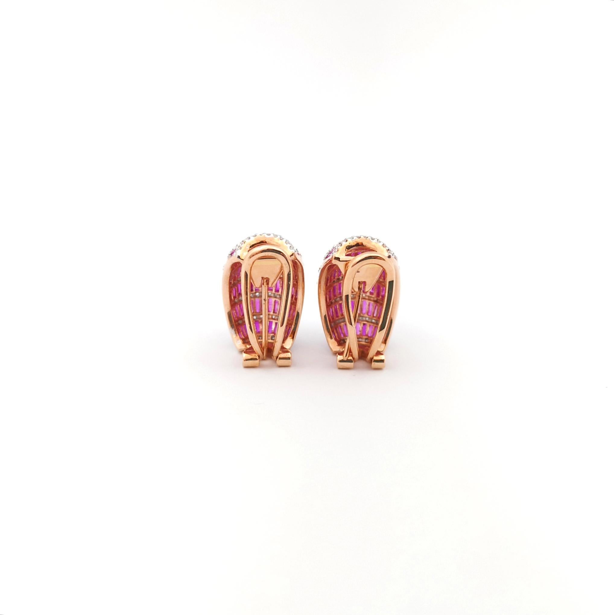 Pink Sapphire with Diamond Earrings set in 18K Rose Gold Settings For Sale 2