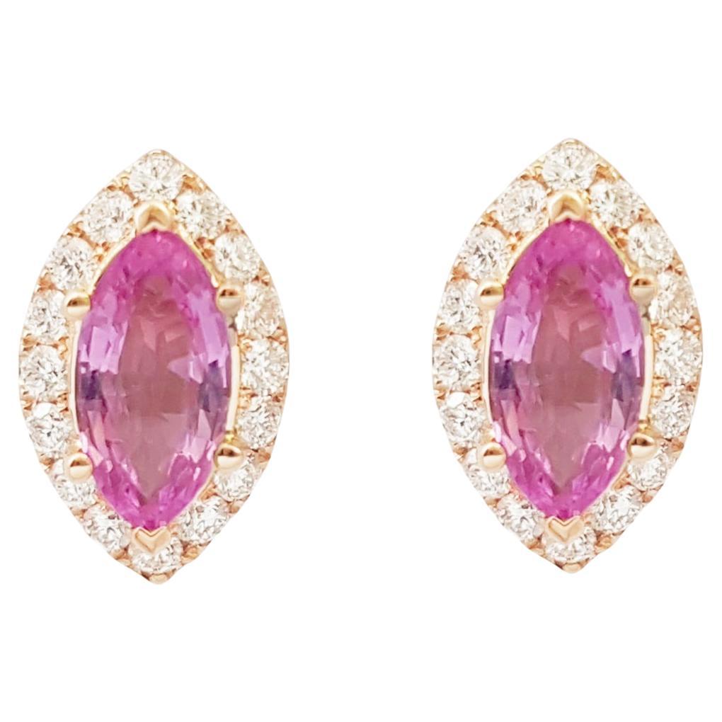 Pink Sapphire with Diamond Earrings set in 18K Rose Gold Settings