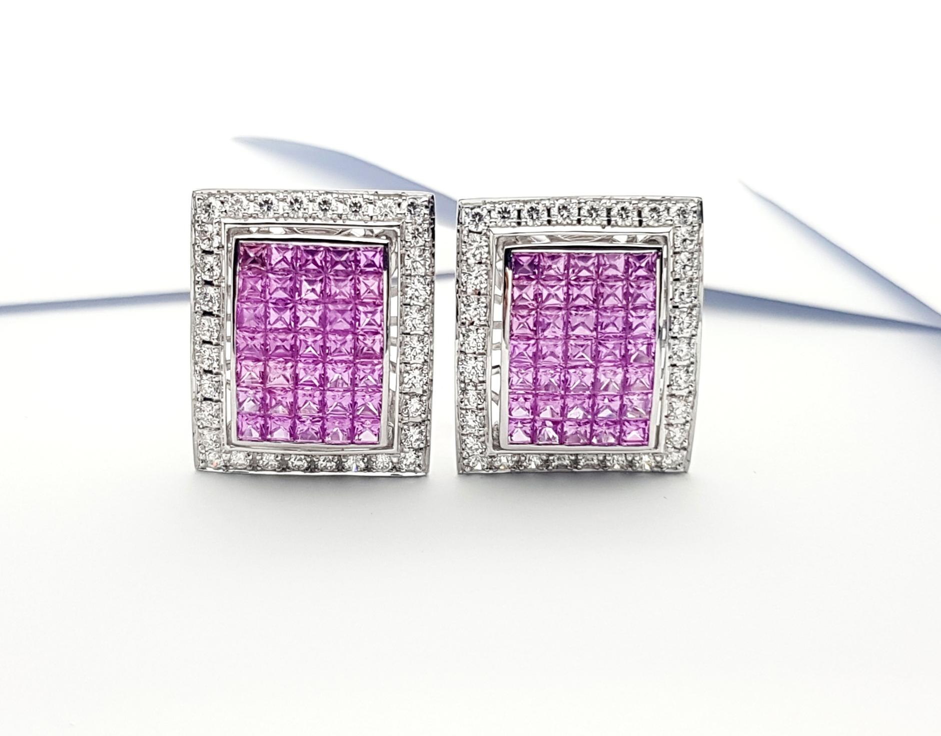 Pink Sapphire with Diamond Earrings Set in 18k White Gold Settings For Sale 3