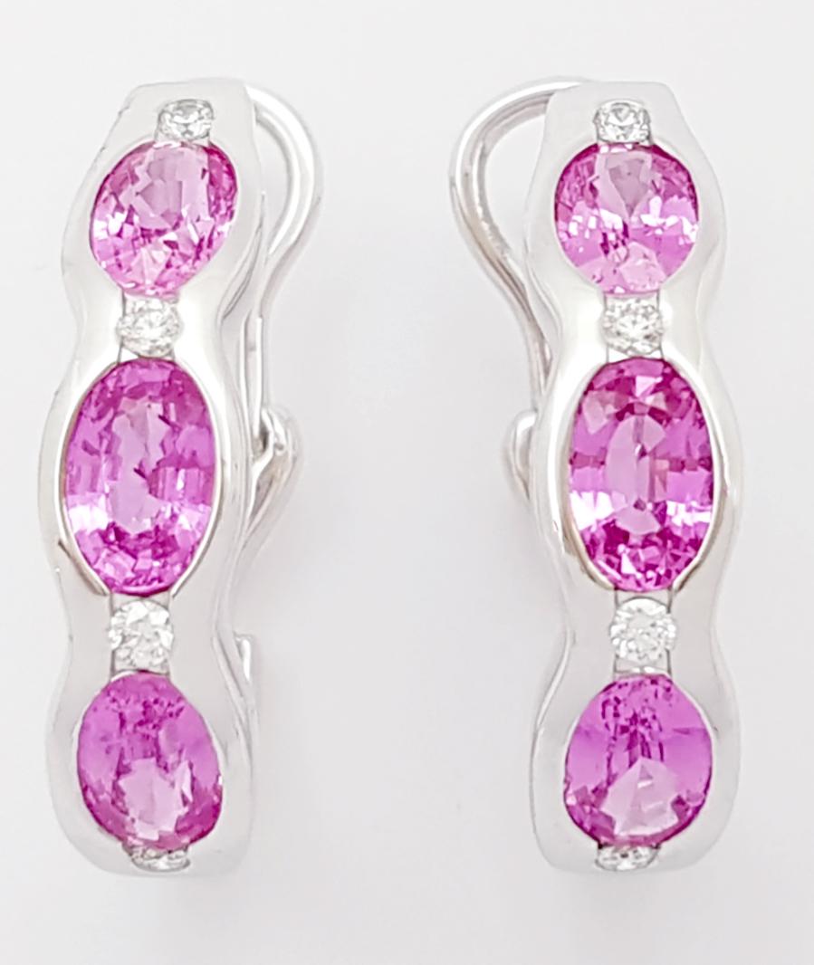 Contemporary Pink Sapphire with Diamond Earrings set in 18K White Gold Settings For Sale