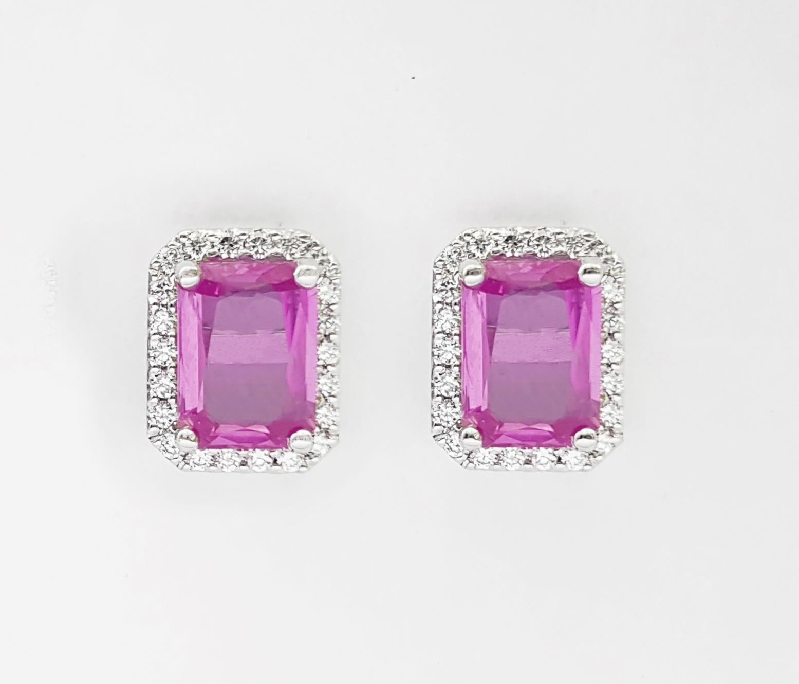Ohrringe mit rosa Saphir und Diamant in 18 Karat Weißgold gefasst (Zeitgenössisch) im Angebot