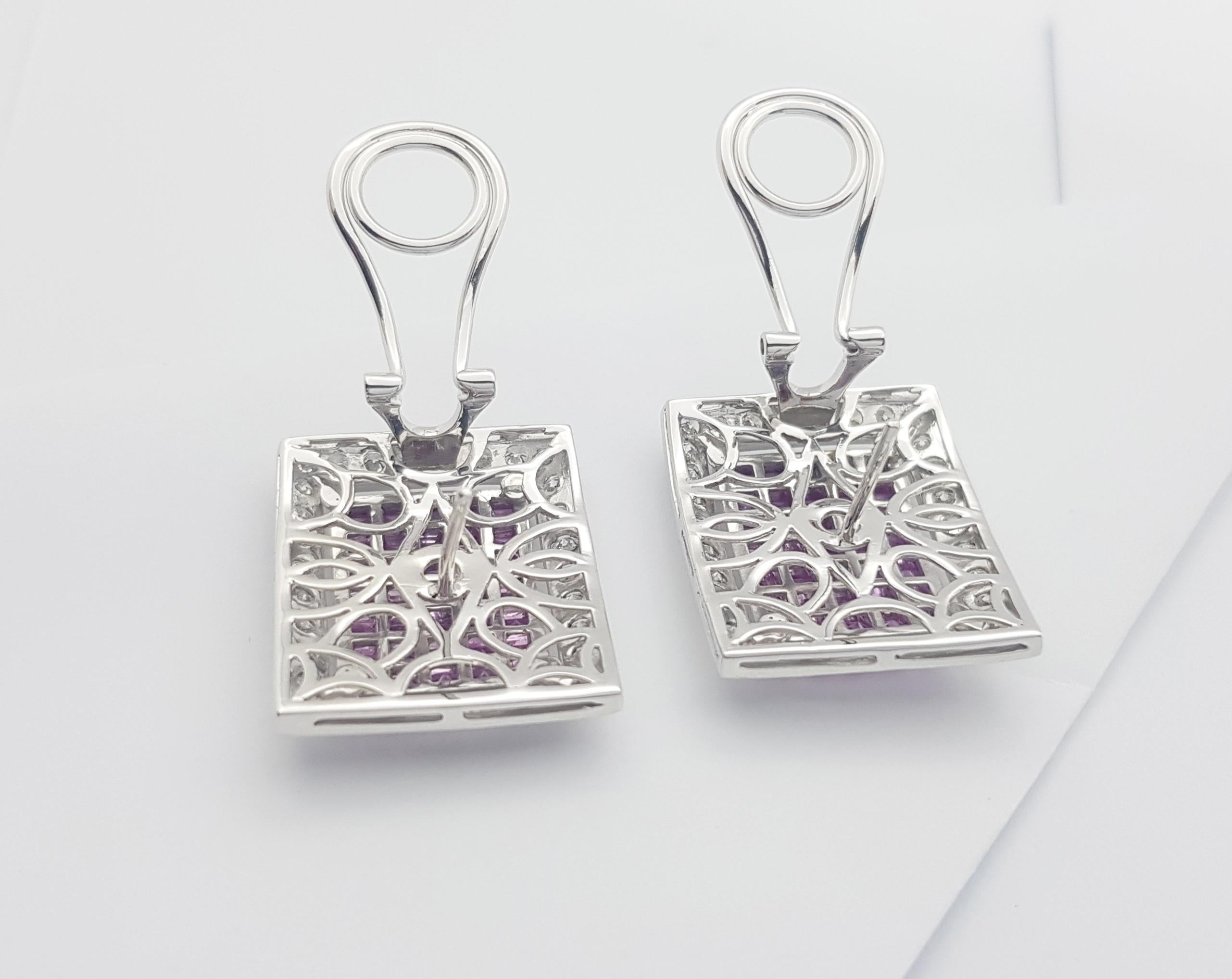 Contemporary Pink Sapphire with Diamond Earrings Set in 18k White Gold Settings For Sale