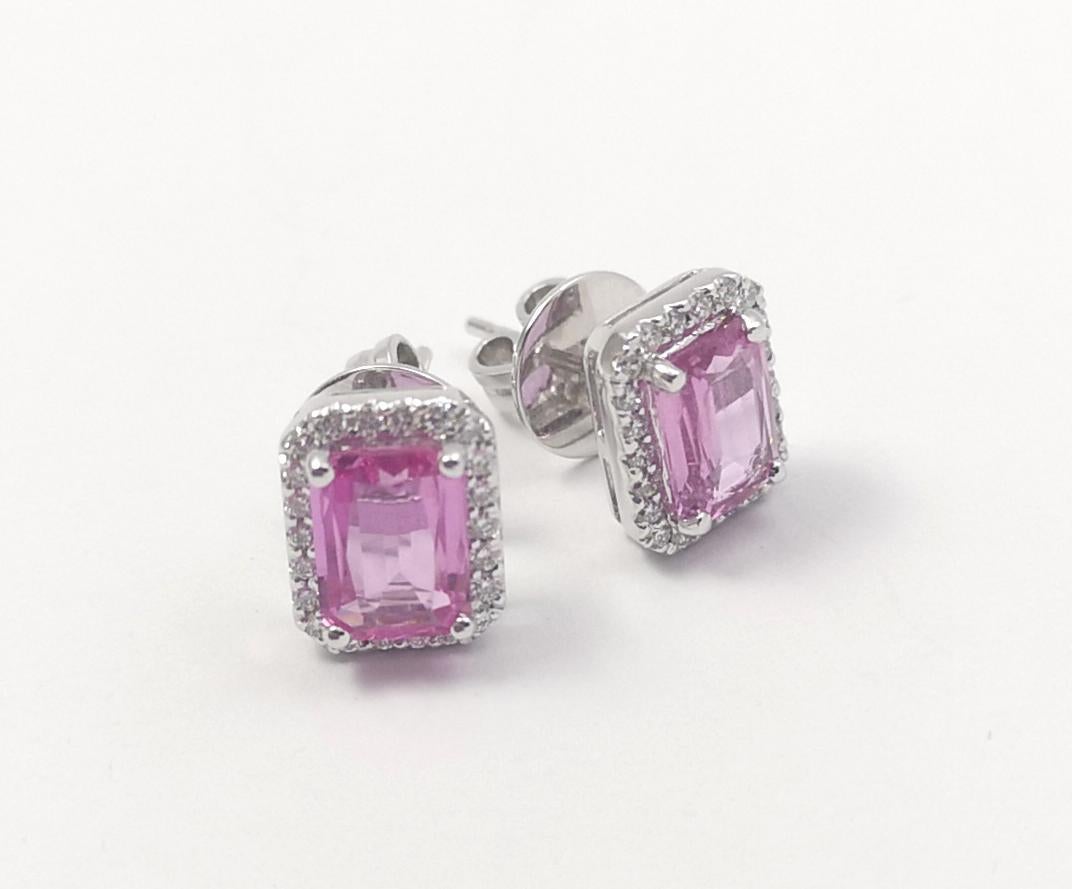 Ohrringe mit rosa Saphir und Diamant in 18 Karat Weißgold gefasst im Zustand „Neu“ im Angebot in Bangkok, TH