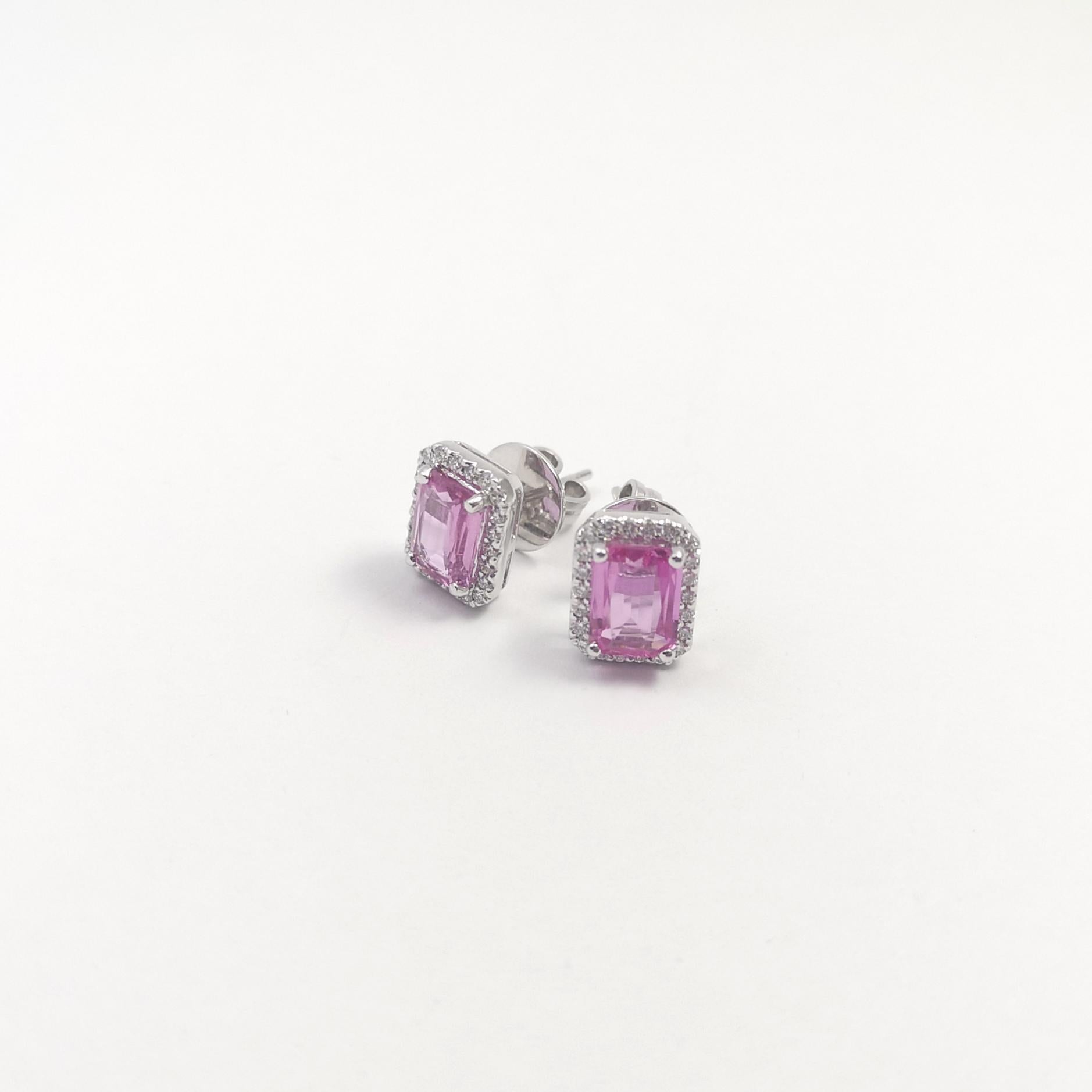 Ohrringe mit rosa Saphir und Diamant in 18 Karat Weißgold gefasst Damen im Angebot