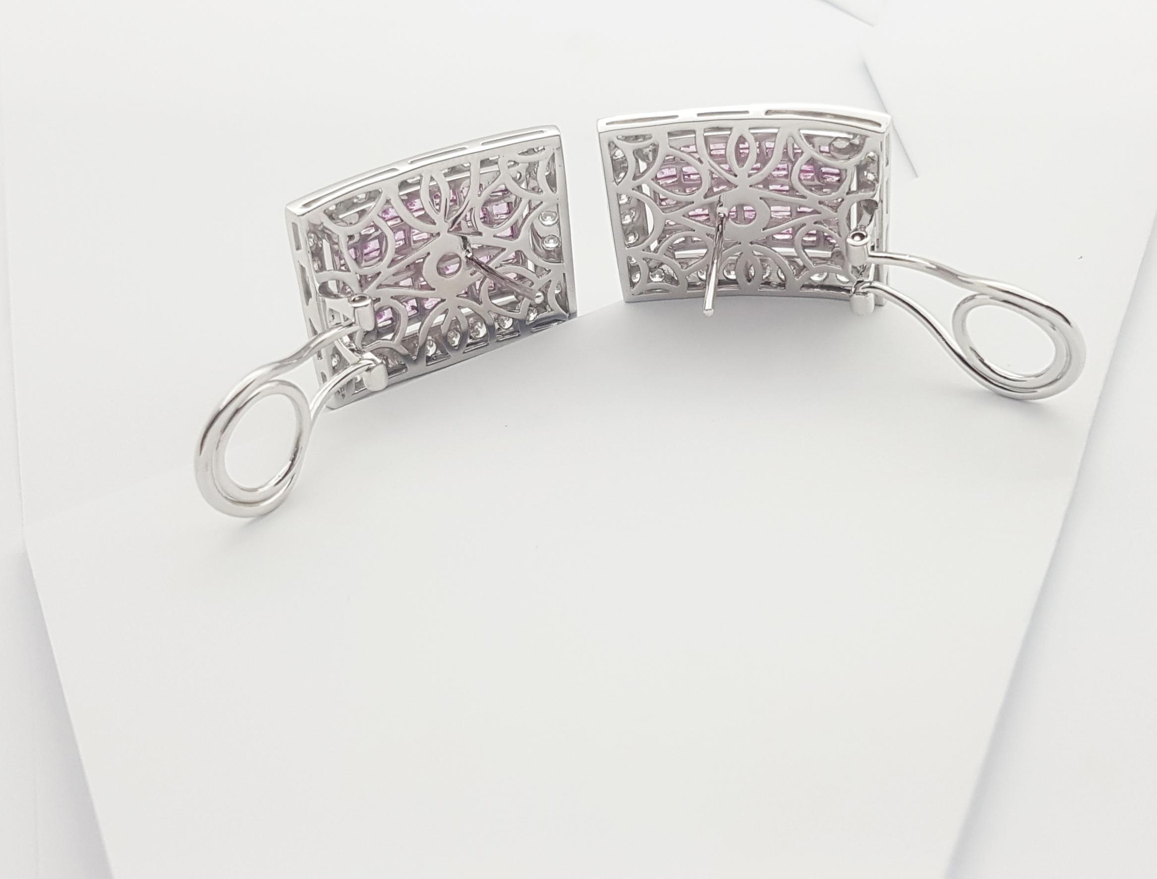 Boucles d'oreilles en saphir rose et diamant serties en or blanc 18K en vente 1
