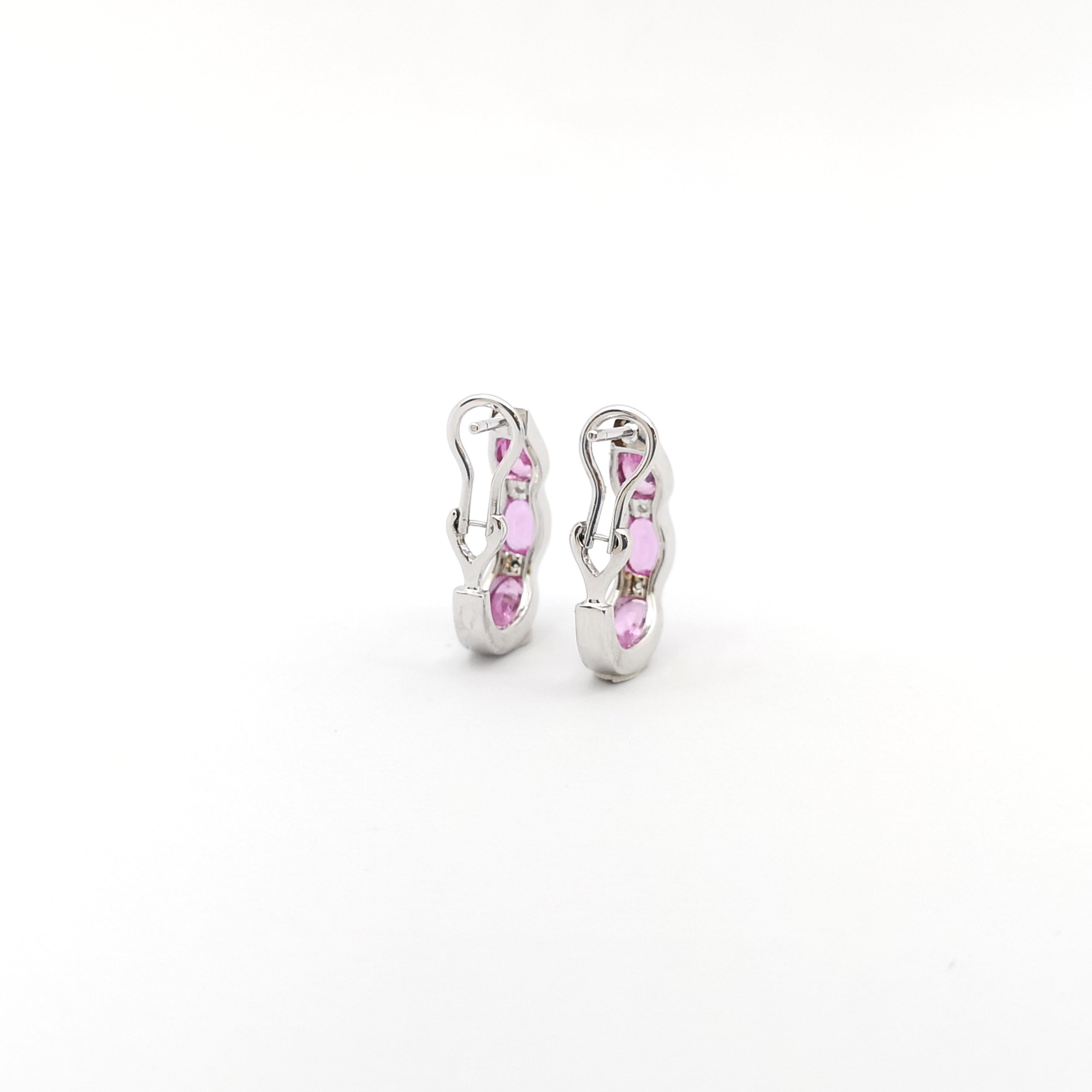 Pink Sapphire with Diamond Earrings set in 18K White Gold Settings For Sale 1