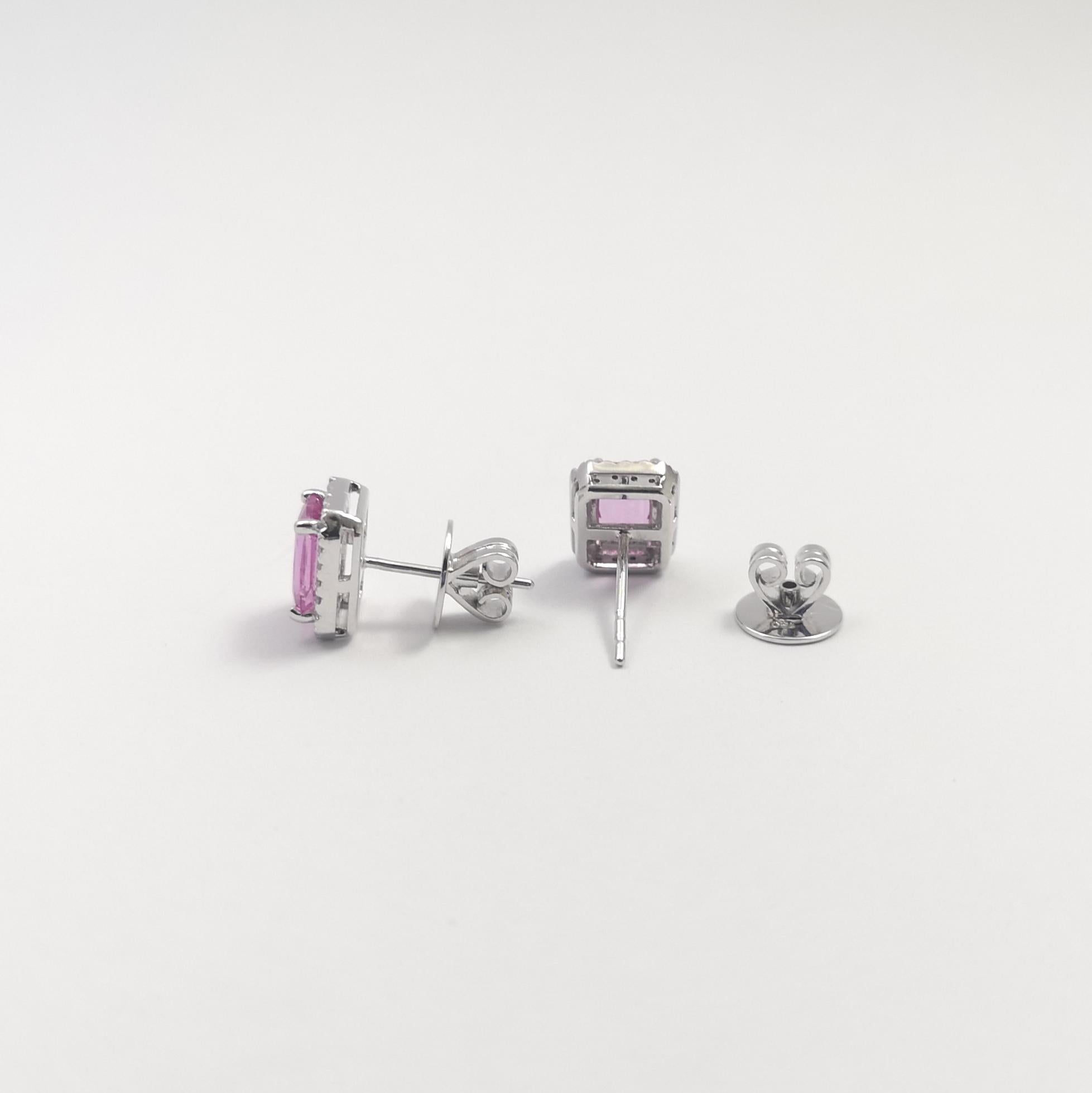 Ohrringe mit rosa Saphir und Diamant in 18 Karat Weißgold gefasst im Angebot 1