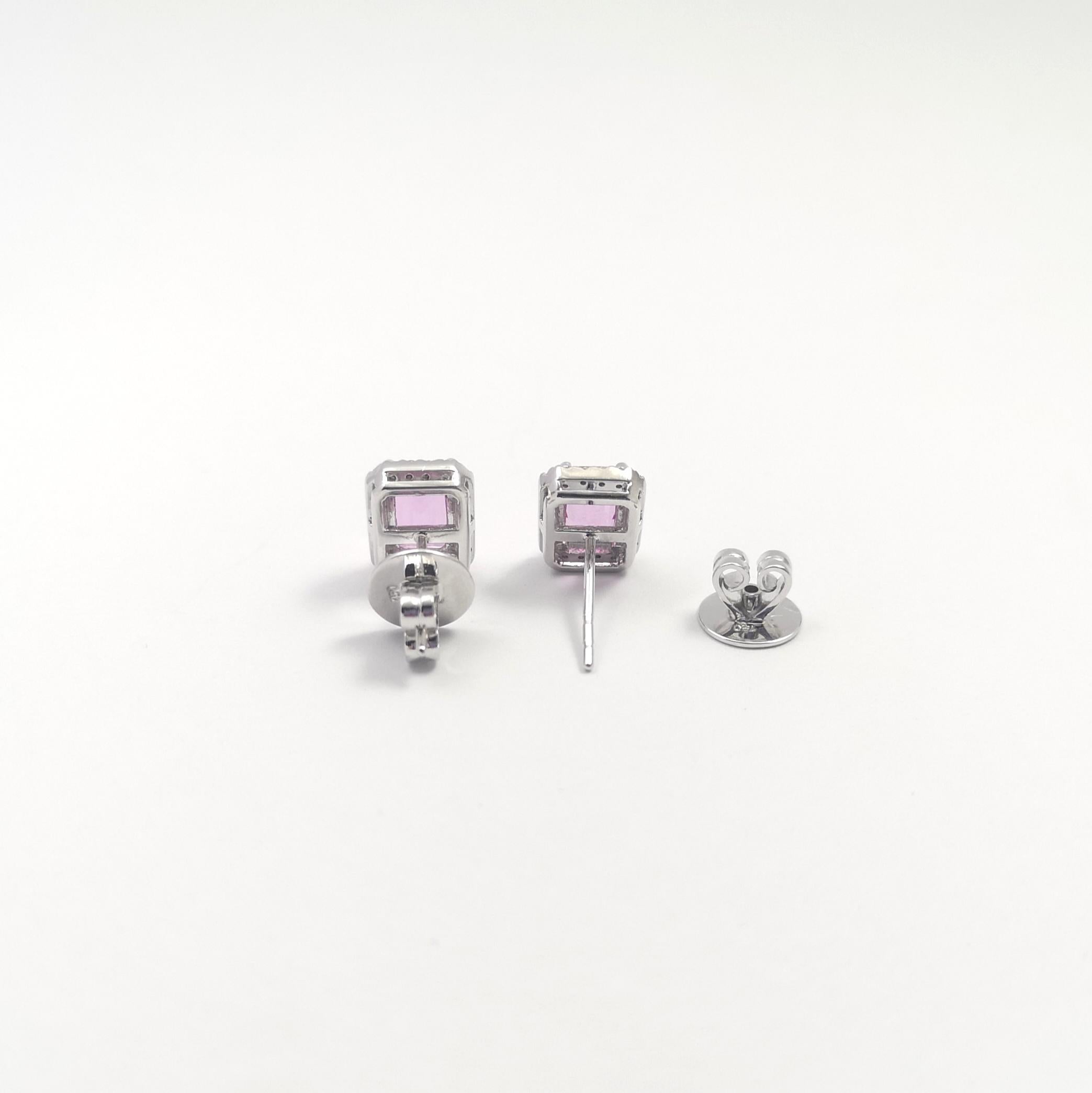 Ohrringe mit rosa Saphir und Diamant in 18 Karat Weißgold gefasst im Angebot 2