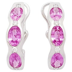 Pink Sapphire with Diamond Earrings set in 18K White Gold Settings