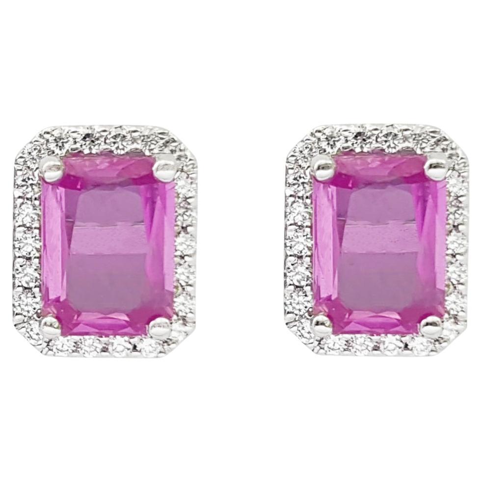 Pink Sapphire with Diamond Earrings set in 18K White Gold Settings