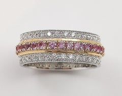 Pink Sapphire with Diamond Eternity Ring Set in 18 Karat White Gold Settings