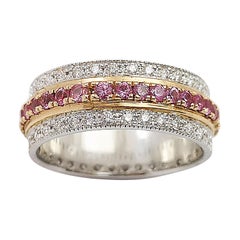 Pink Sapphire with Diamond Eternity Ring Set in 18 Karat White Gold Settings