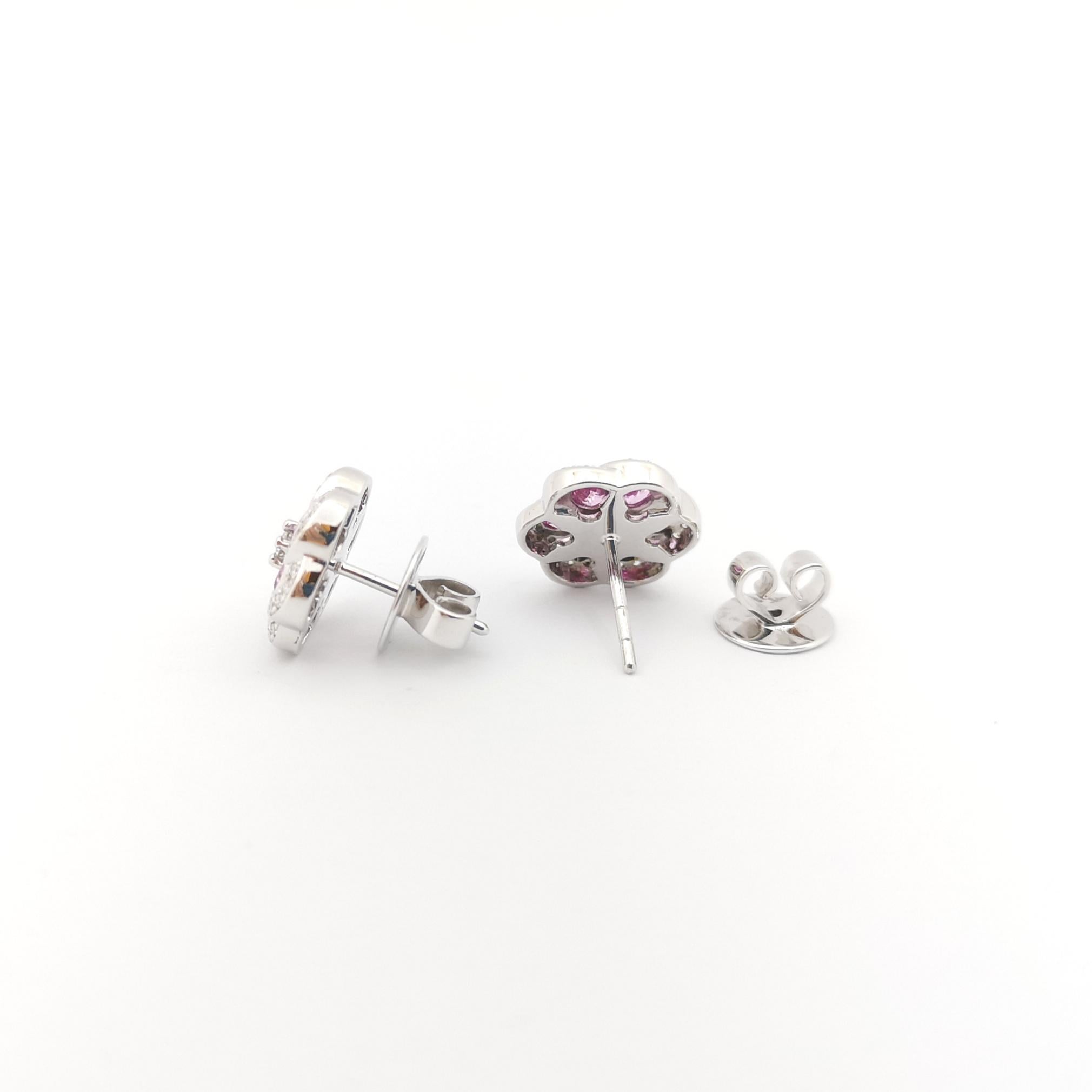 Women's Pink Sapphire with Diamond Flower Earrings set in 18 Karat White Gold Settings For Sale