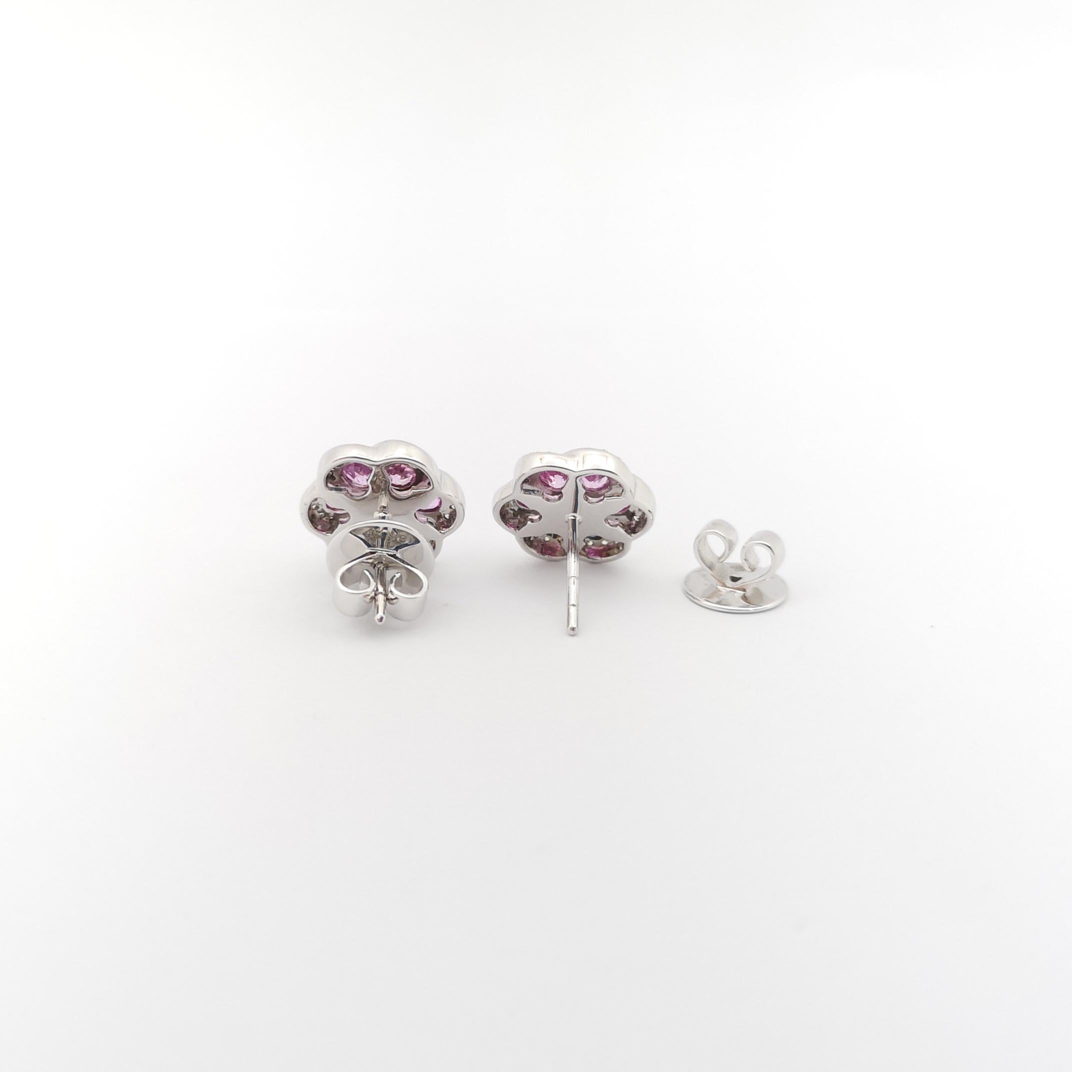 Pink Sapphire with Diamond Flower Earrings set in 18 Karat White Gold Settings For Sale 1