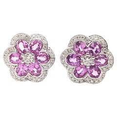 Pink Sapphire with Diamond Flower Earrings set in 18 Karat White Gold Settings