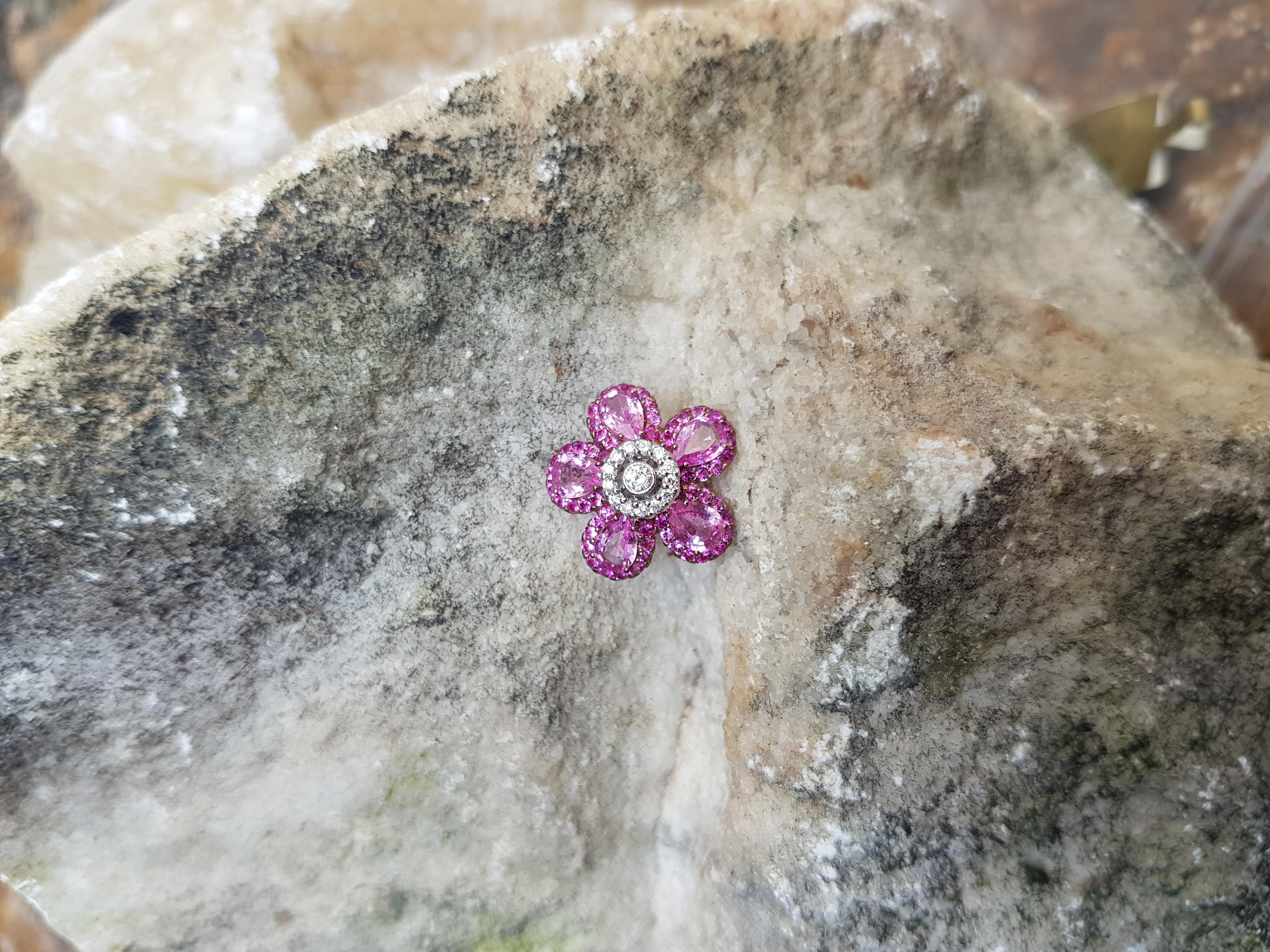 Contemporary Pink Sapphire with Diamond Flower Pendant Set in 18 Karat White Gold Settings