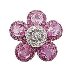 Pink Sapphire with Diamond Flower Pendant Set in 18 Karat White Gold Settings