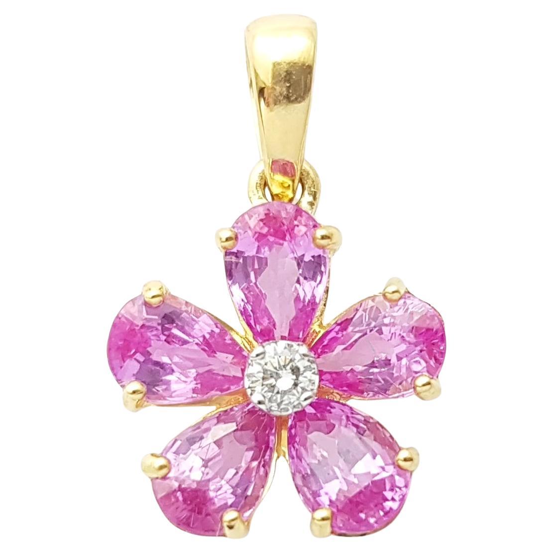 Pink Sapphire with Diamond Flower Pendant set in 18K Gold Settings