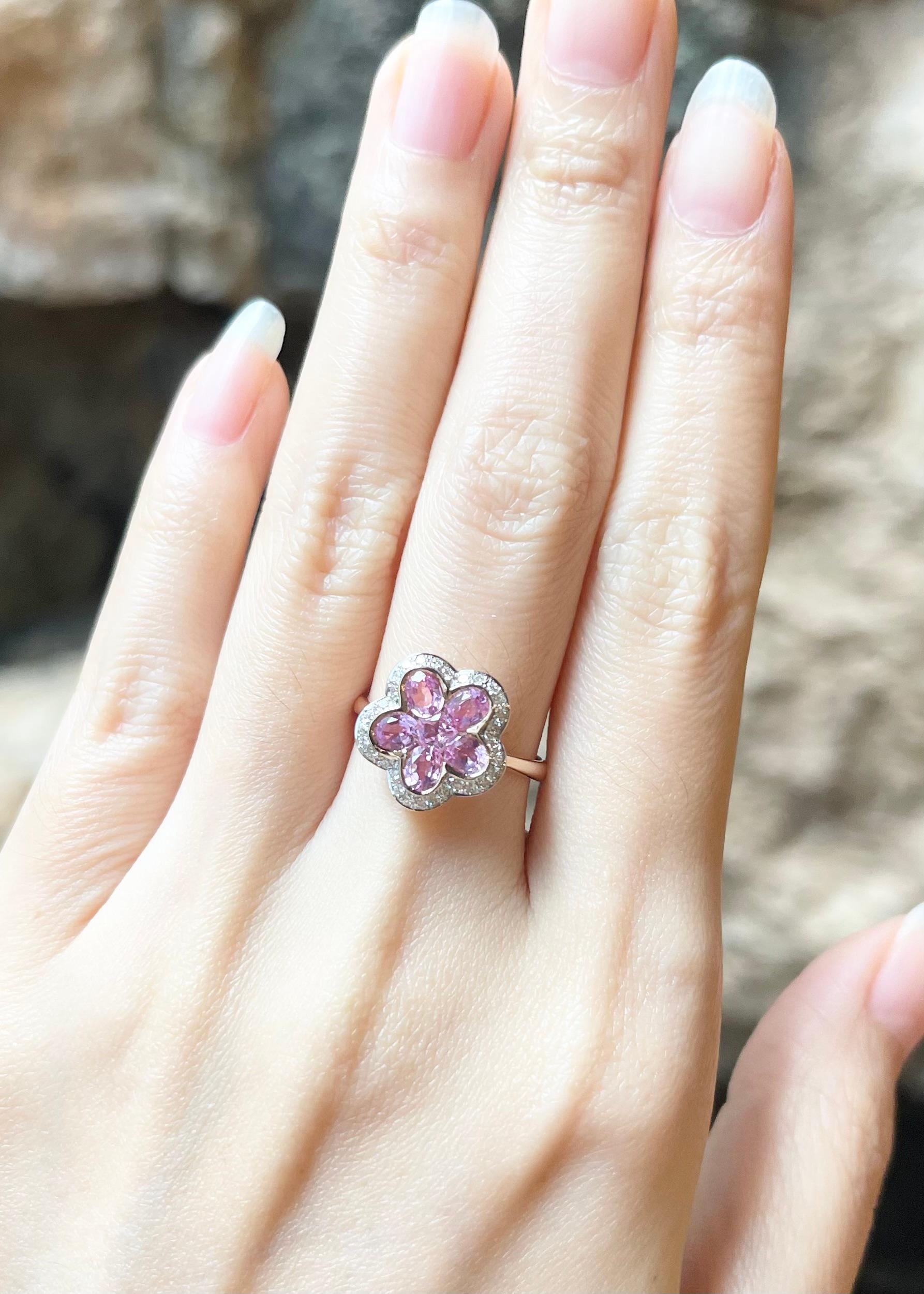 Pink Sapphire 1.25 carats with Diamond 0.17 carat Ring set in 18K Rose Gold Settings

Width:  1.2 cm 
Length: 1.2 cm
Ring Size: 52
Total Weight: 5.34 grams

