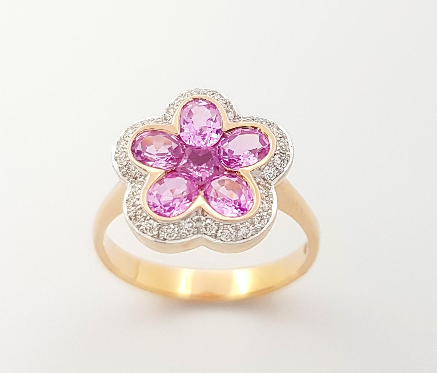 Pink Sapphire with Diamond Flower Ring set in 18K Rose Gold Settings For Sale 2