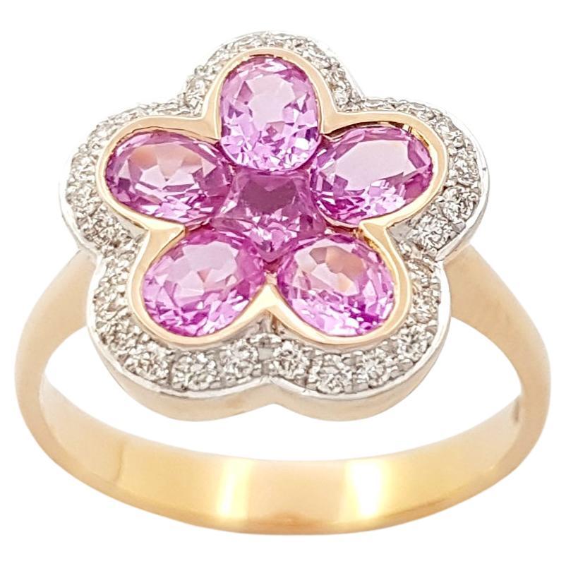 Pink Sapphire with Diamond Flower Ring set in 18K Rose Gold Settings For Sale