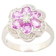 Pink Sapphire with Diamond Flower Ring set in 18K White Gold Settings