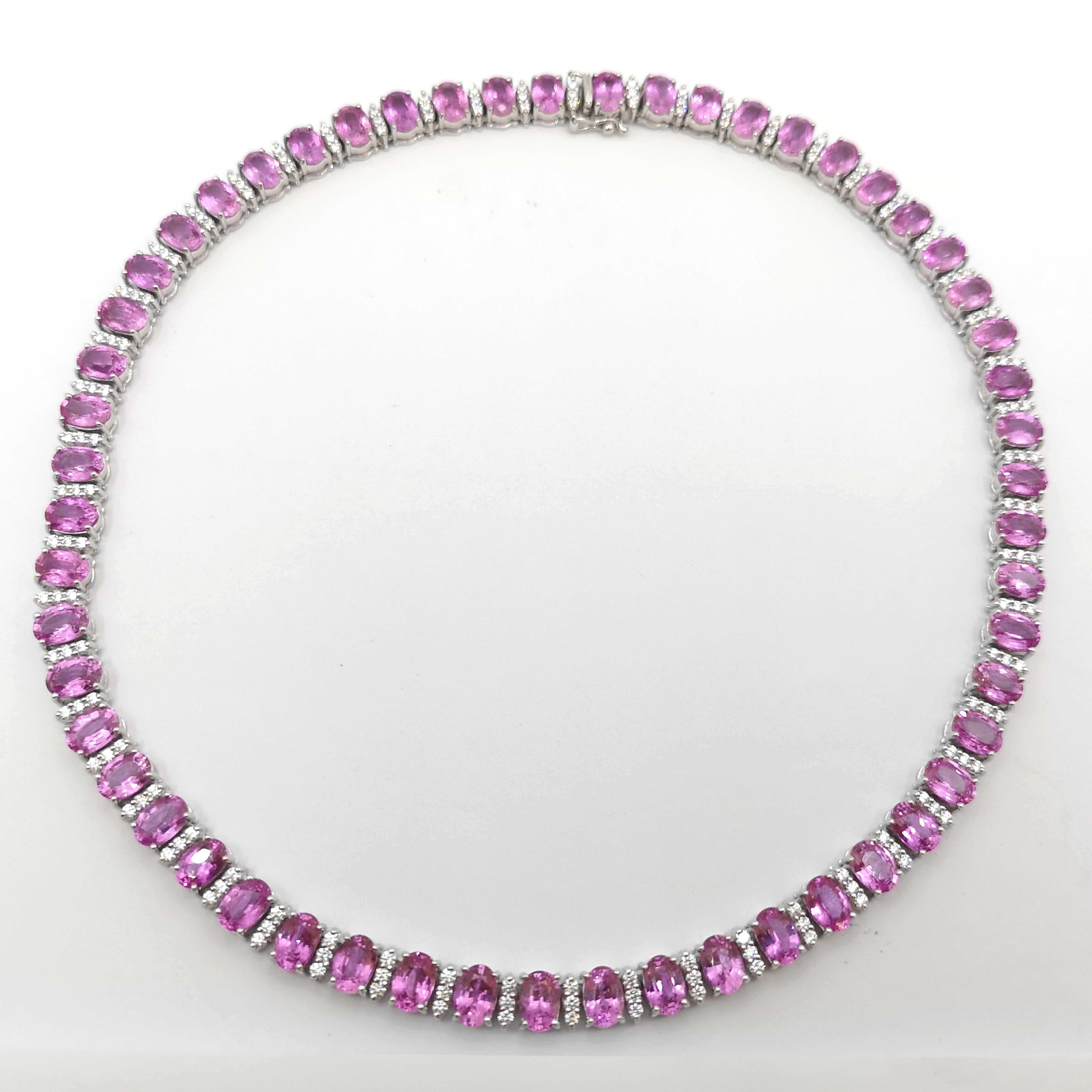 Pink Sapphire with Diamond Necklace set in 18K White Gold Setting For Sale 4
