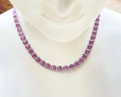 Pink Sapphire with Diamond Necklace set in 18K White Gold Setting