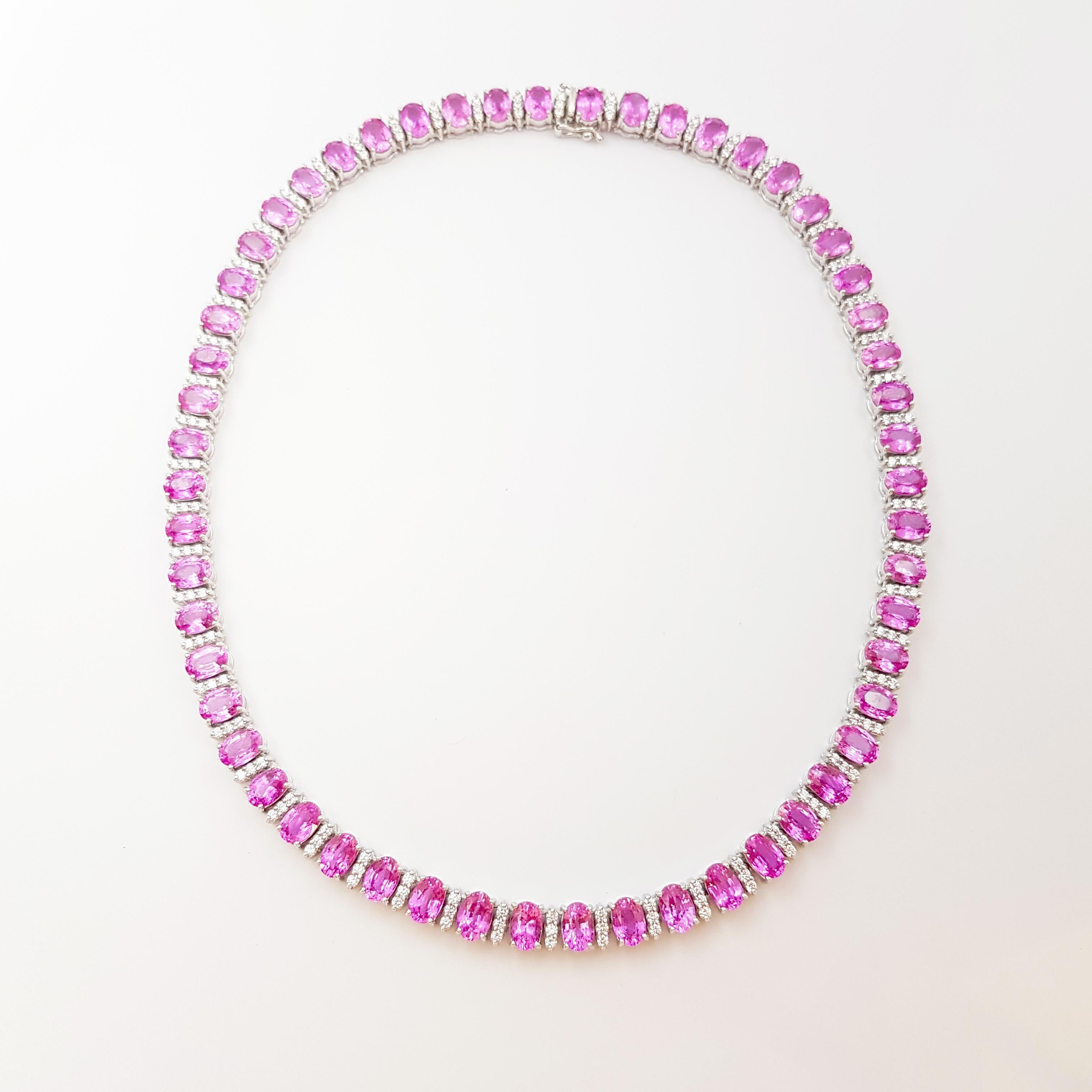 Contemporary Pink Sapphire with Diamond Necklace set in 18K White Gold Setting For Sale