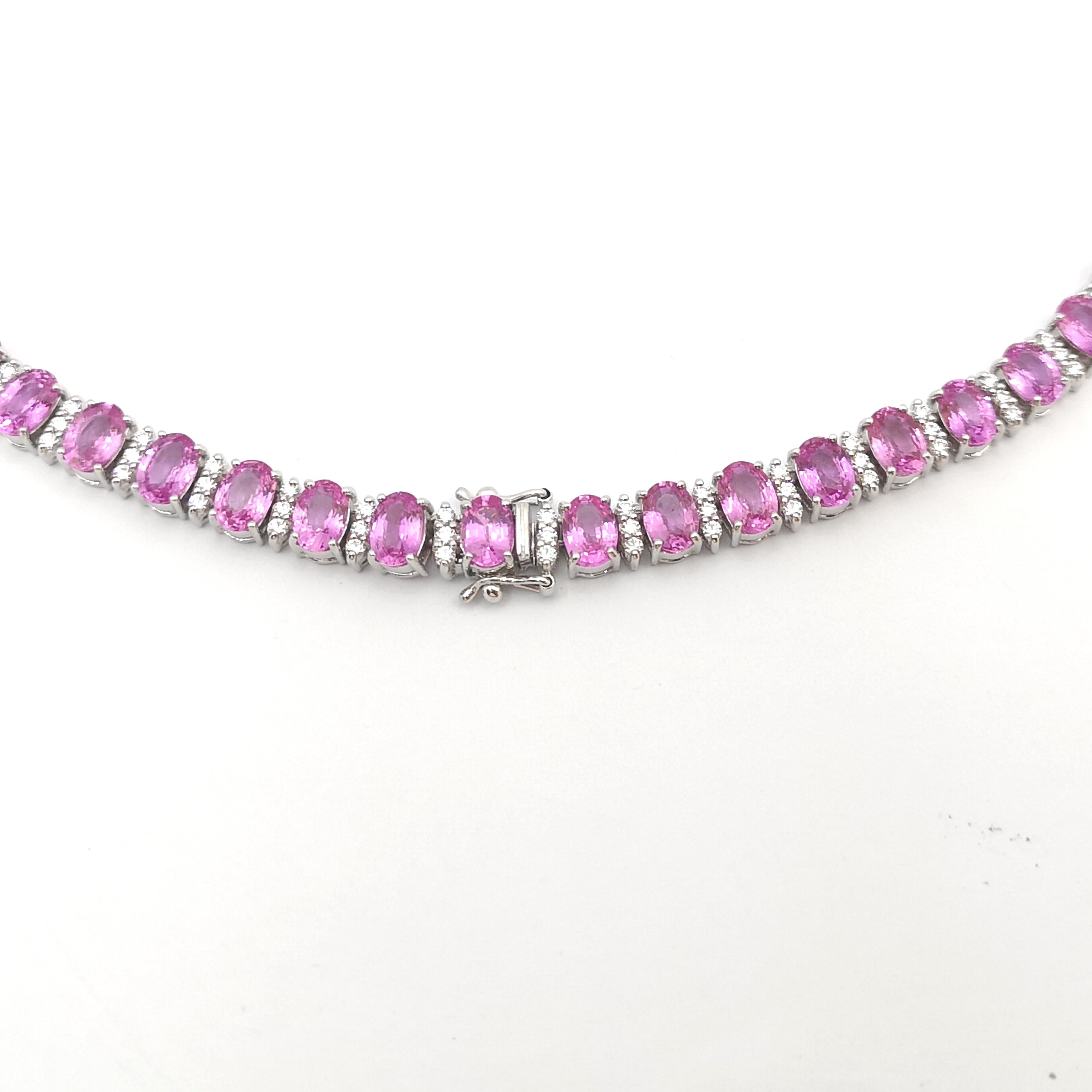 Women's Pink Sapphire with Diamond Necklace set in 18K White Gold Setting For Sale