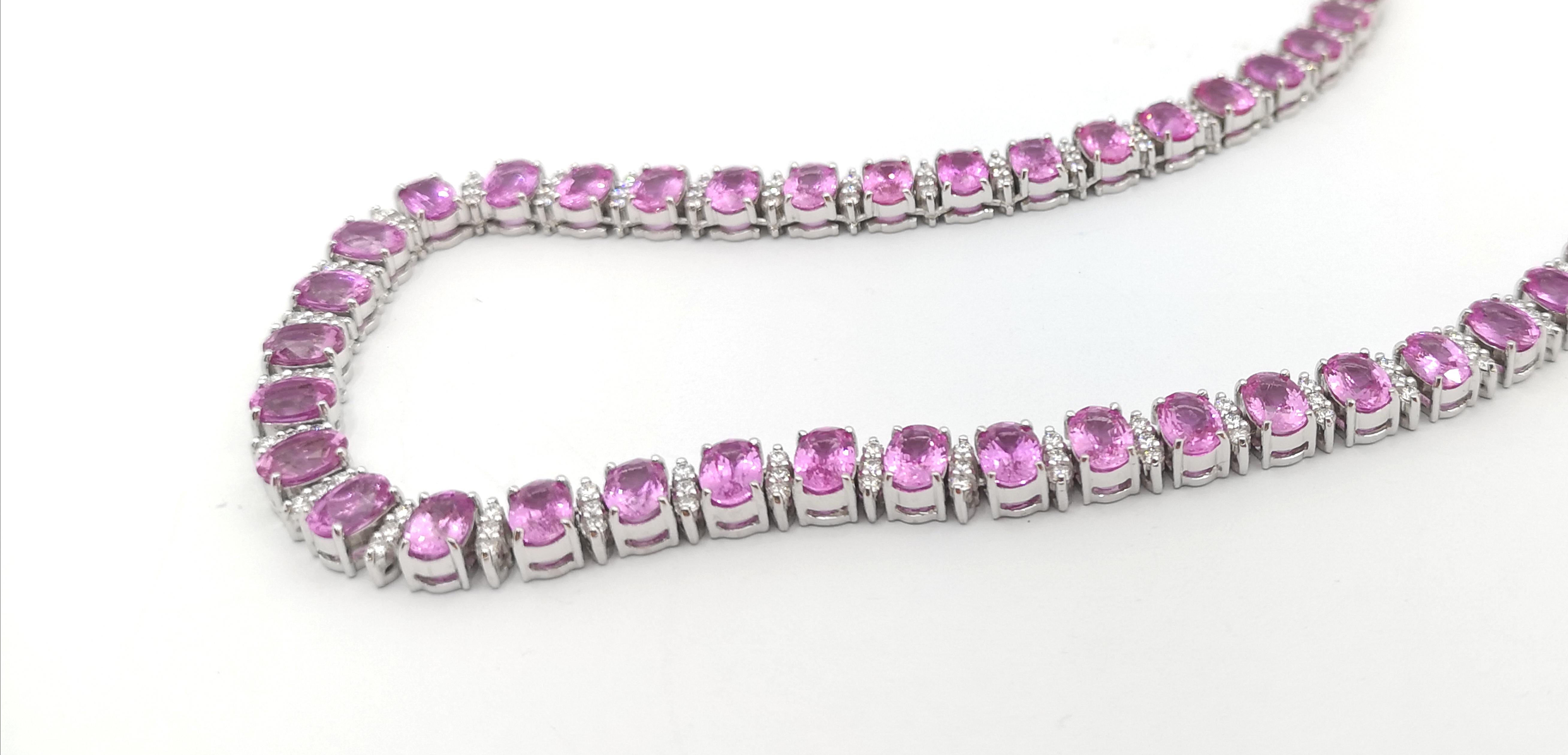 Pink Sapphire with Diamond Necklace set in 18K White Gold Setting For Sale 1