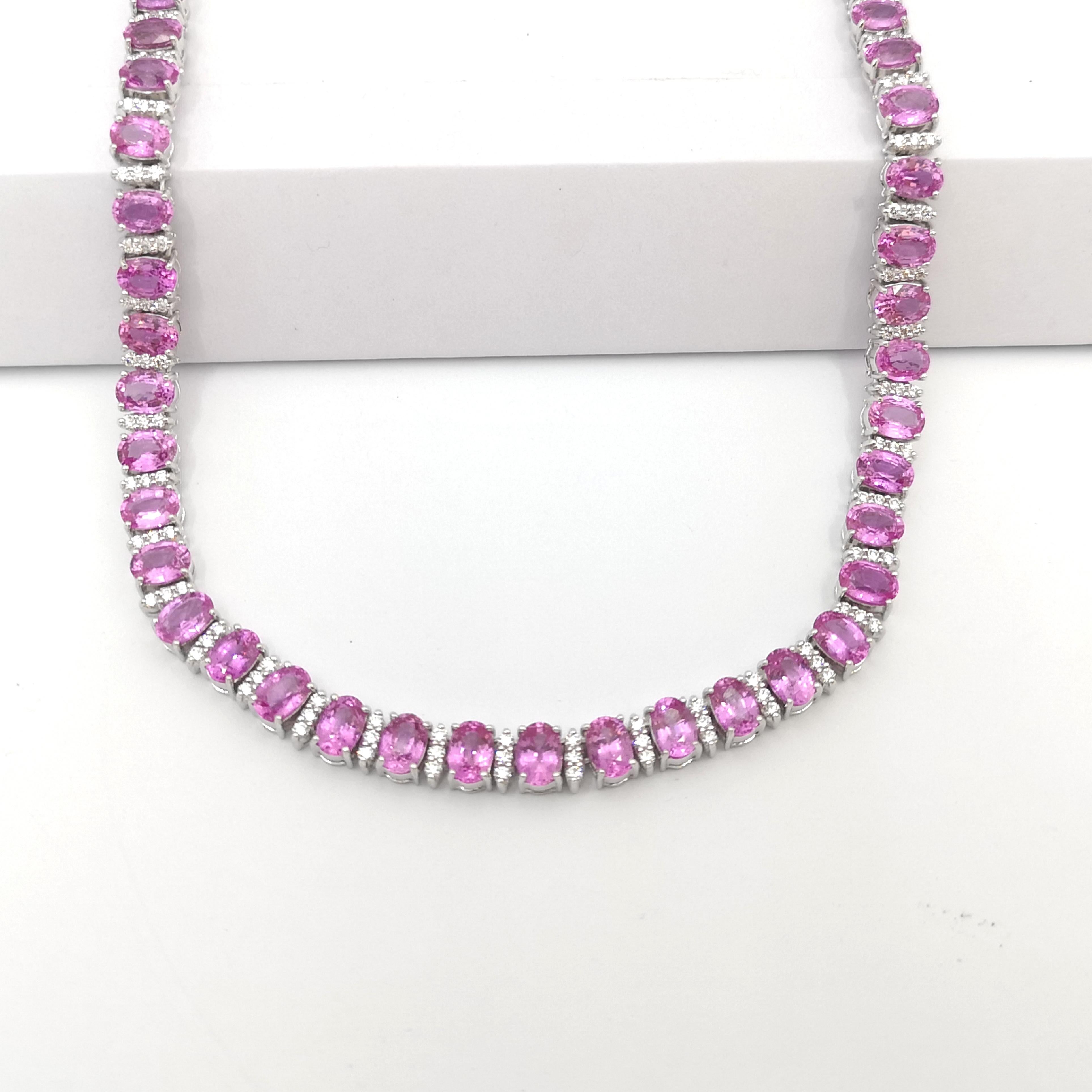 Pink Sapphire with Diamond Necklace set in 18K White Gold Setting For Sale 2